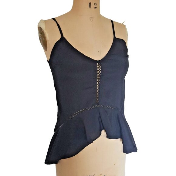 Y2K lack strappy ruffled tank top shirt XS with eyelet lace details - Picture 2 of 9